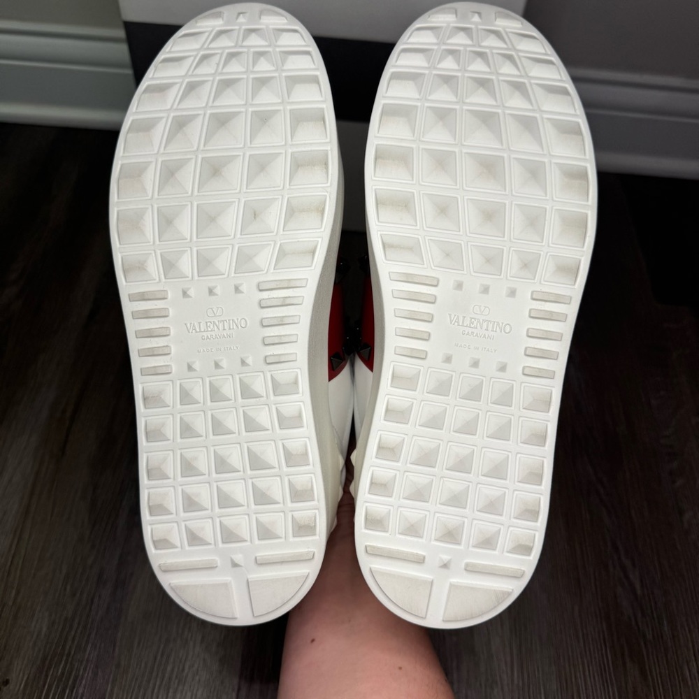 Valentino Garavani Limited Edition Rockstud Platform White Red Leather Sneakers - Picture 12 of 15